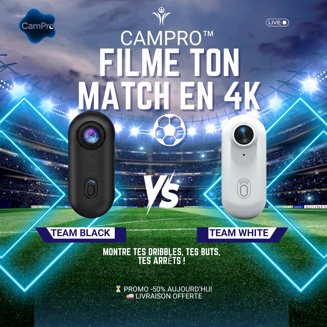 CamPro Mini 4K filmant un match de football en haute résolution 4K