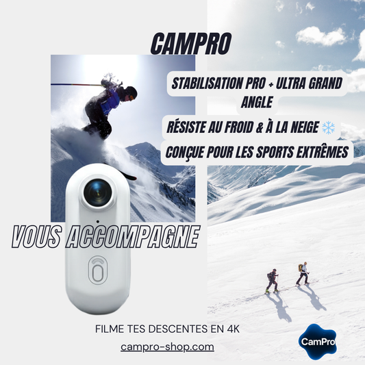 CamPro 4K fixée sur un casque de moto en pleine route