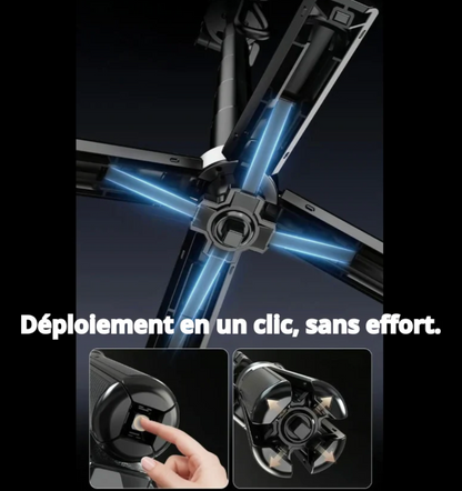 Mécanisme de déploiement automatique du trépied CamPro avec éclairages bleus
