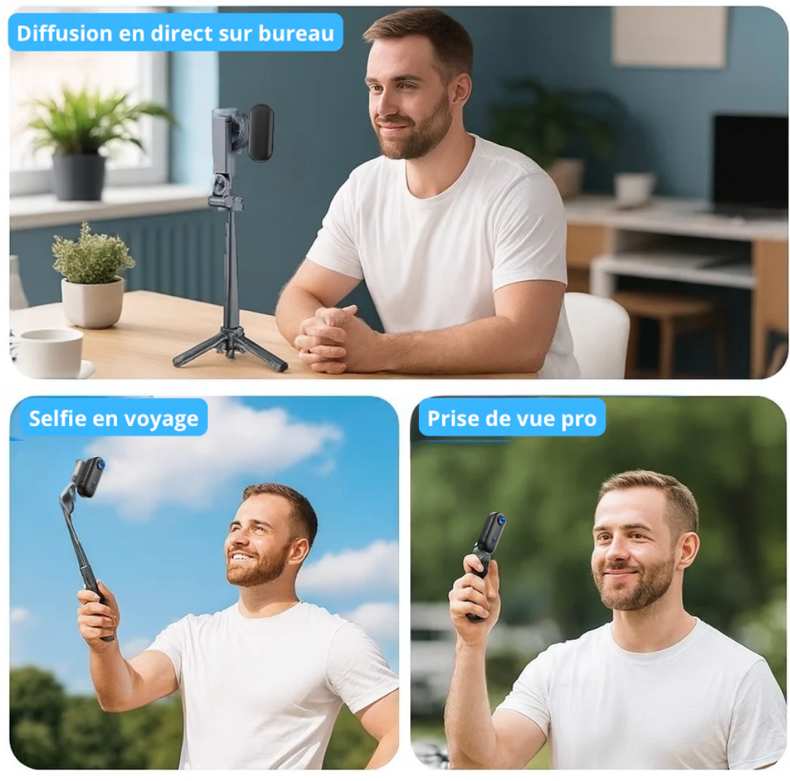 Perche magnétique universelle CamPro™ 4-en-1 — Rotation 360° + Télécommande Bluetooth