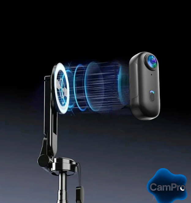 Caméra CamPro montrant le système d’aimantation magnétique avec effets visuels